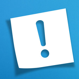 Weißes Blatt mit blauem Ausrufezeichen