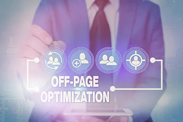 Grafik mit Schrift „OFF-PAGE OPTIMIZATION“ und Symbolen