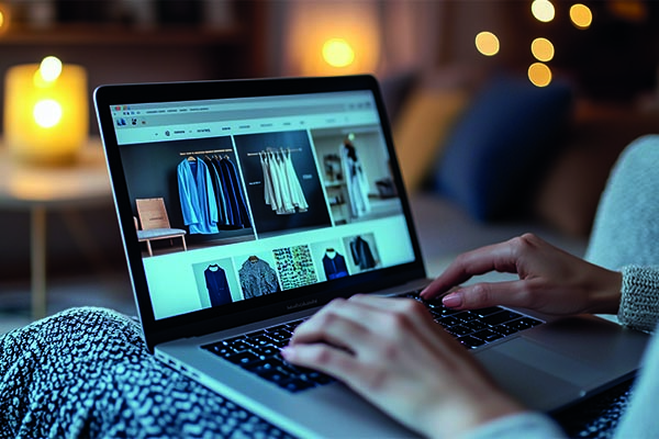 Person tippt auf Laptop in abendlicher Beleuchtung