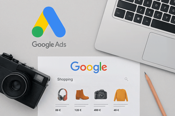 Laptop und Smartphone mit Google Ads und Google Shopping Anzeigen