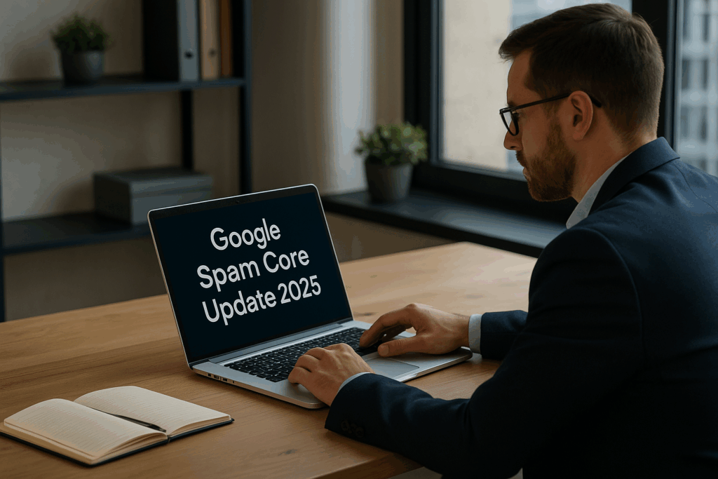 ein mann liest am laptop über google core update 2025