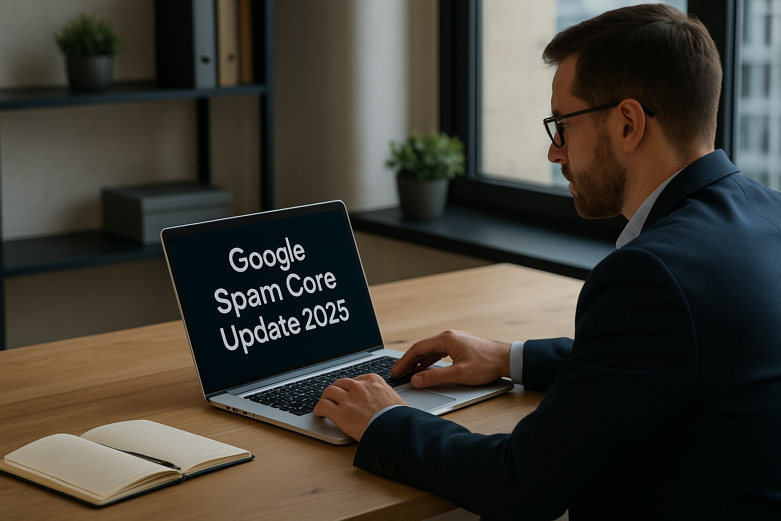 ein mann liest am laptop über google core update 2025